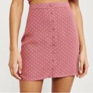 Abercrombie & Fitch Button-Front Crepe Polka Dot Mini Skirt in Dusty Rose